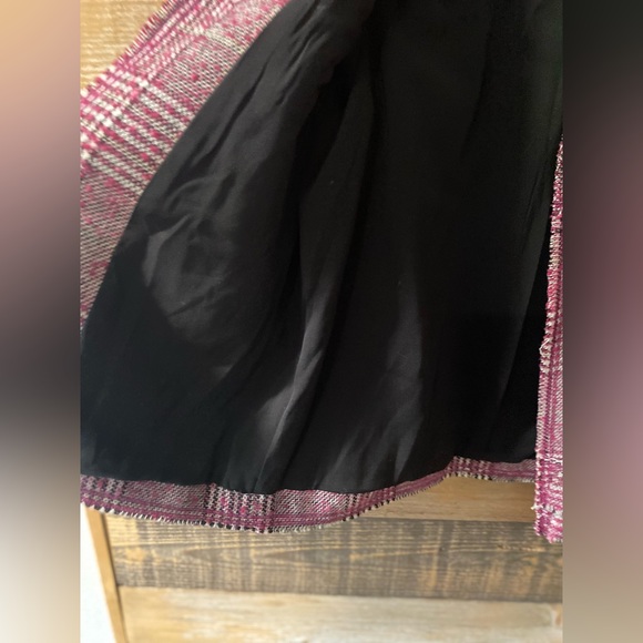 Plaid Ruffle Trim Blazer Jacket Pink Black and White Plaid Size M (Pleione) - Picture 10 of 16